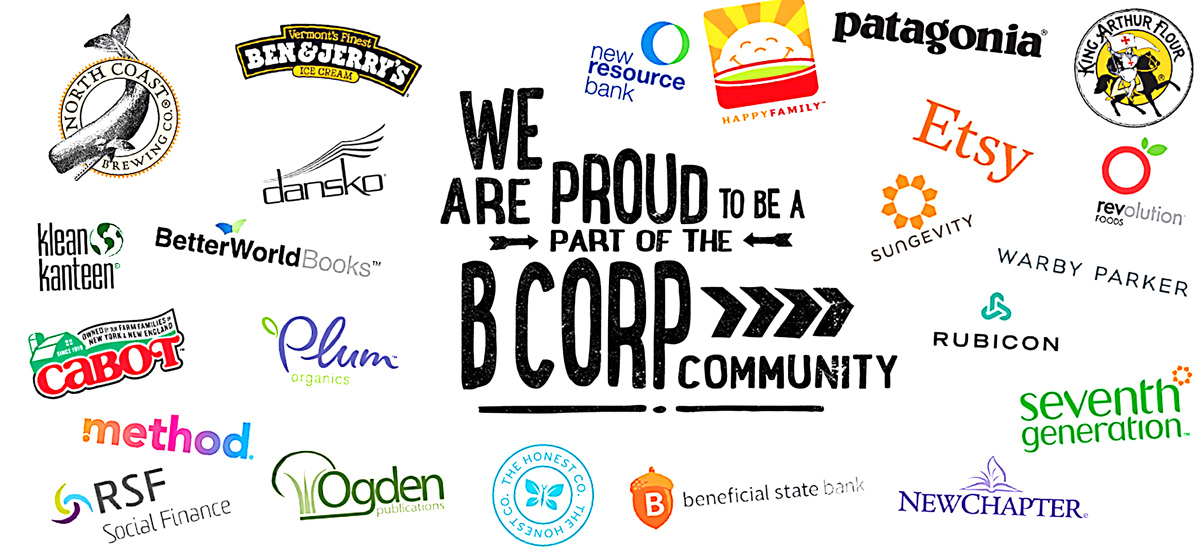 Proud to be Part of the B Corp Community. Collage of B corporation brands