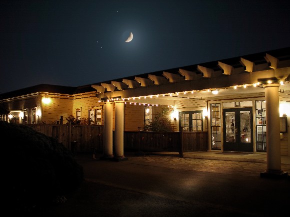 North Coast Brewing Taproom Entrance with lights at night