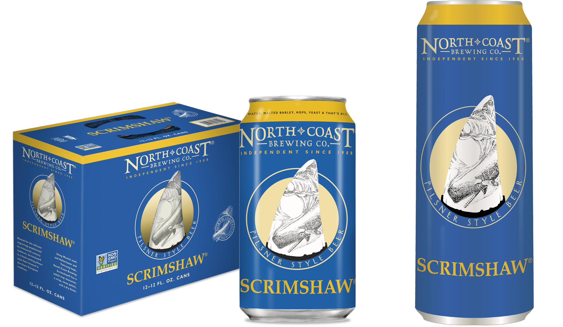 Scrimshaw Pilsner available in 12oz, 16oz and 19.2oz cans