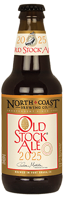 Twelve ounce glass bottle of North Coast Brewing Old Stock Ale