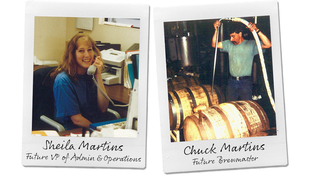 Early NCBC photos of Sheila Martins, future VP of Admin & Operations, and Chuck Martins, future Brewmaster.