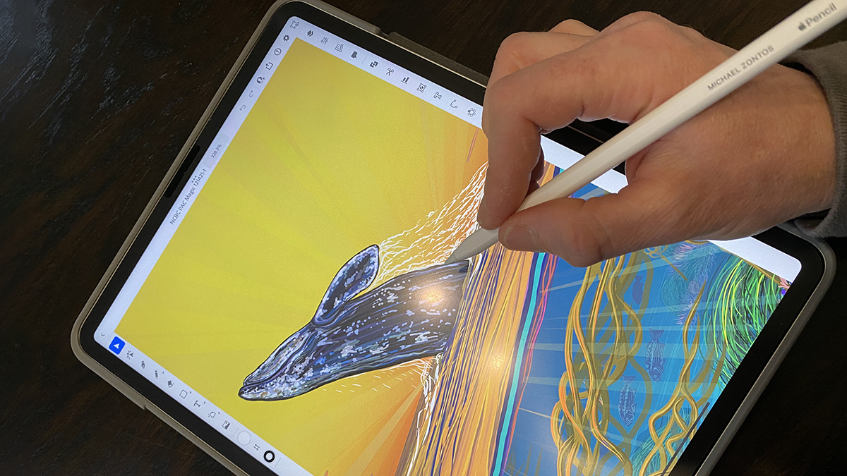 Digital sketch on tablet of beer label art