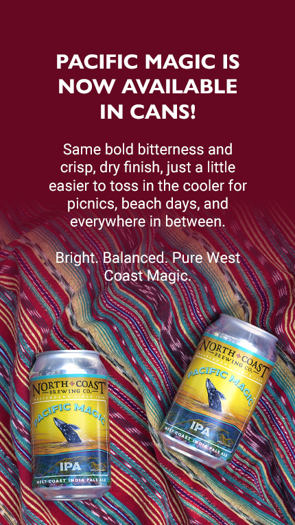 PMIPA_Cans_Mobile_Static PACIFIC MAGIC IS NOW AVAILABLE IN CANS! Same bold hops and crisp dry finish, now easier than ever to take with you. We'll toast to that! Bright. Balanced. Pure West Coast Magic.